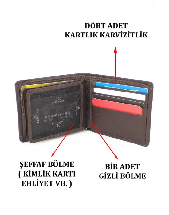 Hakiki Deri Kartlık Bölmeli Kahverengi Erkek Cüzdanı