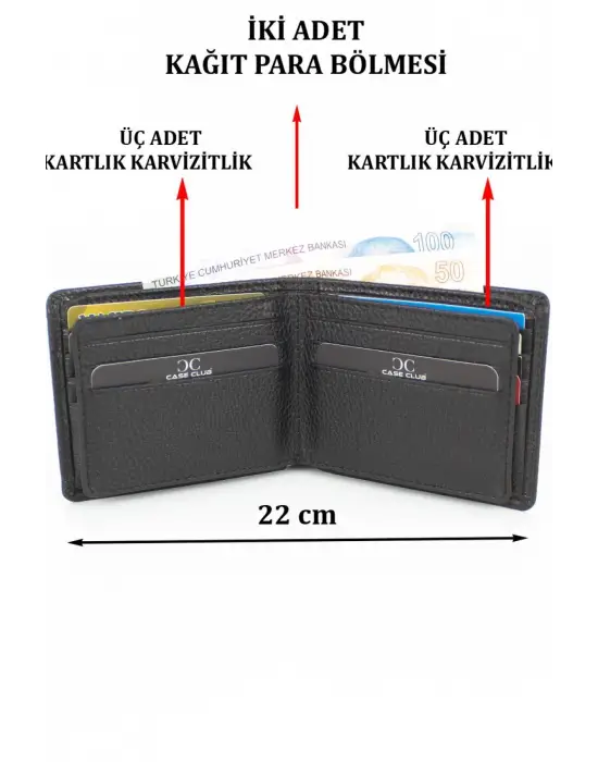 Hakiki Deri Kartlık Bölmeli Siyah Erkek Cüzdanı