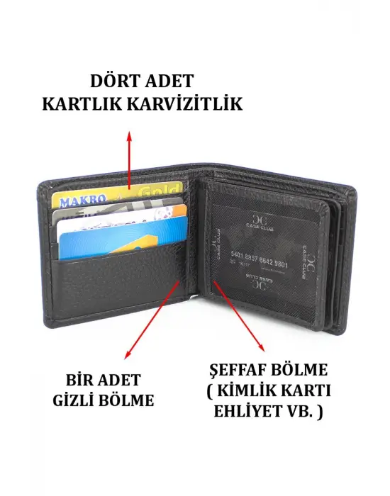 Hakiki Deri Kartlık Bölmeli Siyah Erkek Cüzdanı