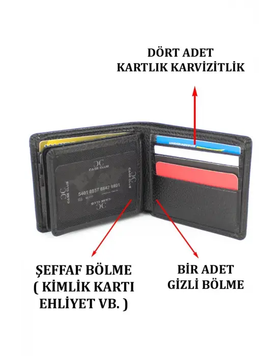 Hakiki Deri Kartlık Bölmeli Siyah Erkek Cüzdanı