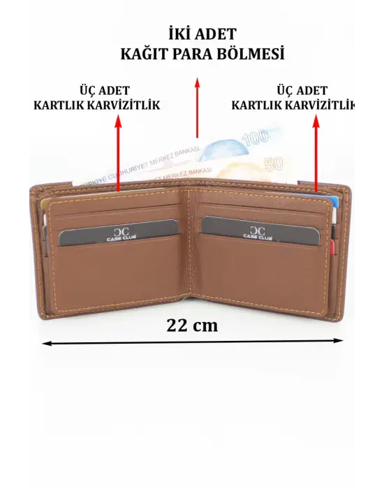 Hakiki Deri Kartlık Bölmeli Taba Erkek Cüzdanı