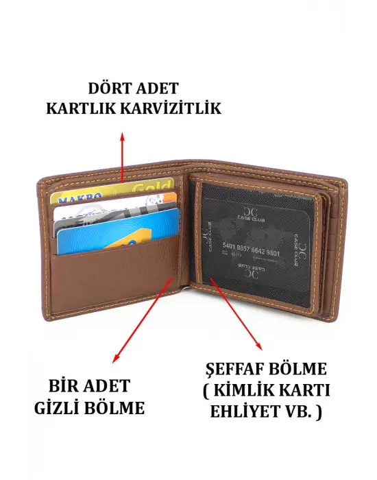 Hakiki Deri Kartlık Bölmeli Taba Erkek Cüzdanı