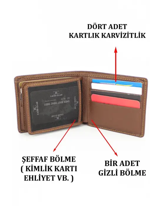 Hakiki Deri Kartlık Bölmeli Taba Erkek Cüzdanı