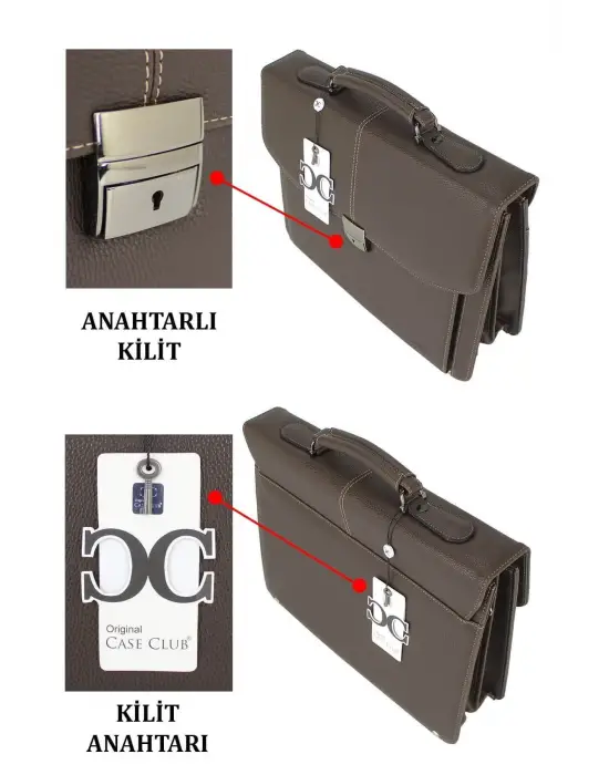 Kilitli Klasik Tarz Kahverengi Evrak / Laptop Çantası
