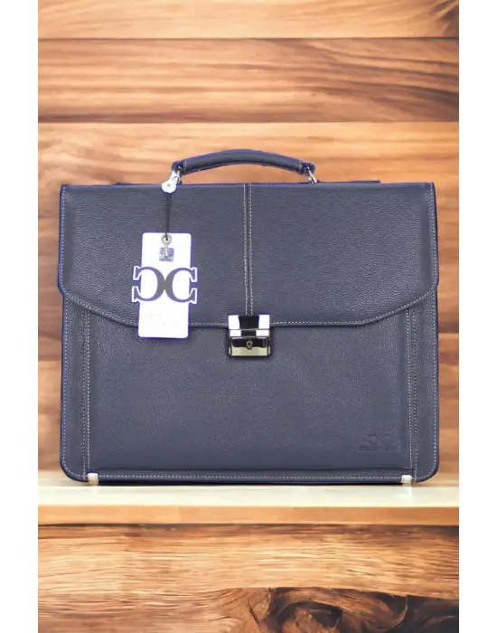 Kilitli Klasik Tarz Lacivert Evrak / Laptop Çantası