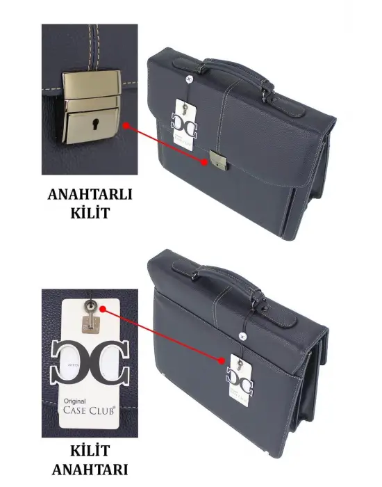 Kilitli Klasik Tarz Lacivert Evrak / Laptop Çantası
