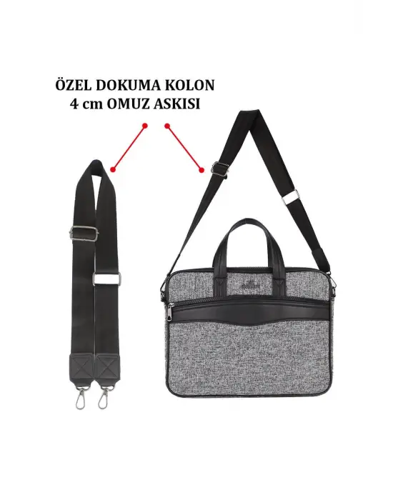 Keten Kumaş 13-14 Inç Macbook Pro Air Açık Gri Laptop Evrak Çantası