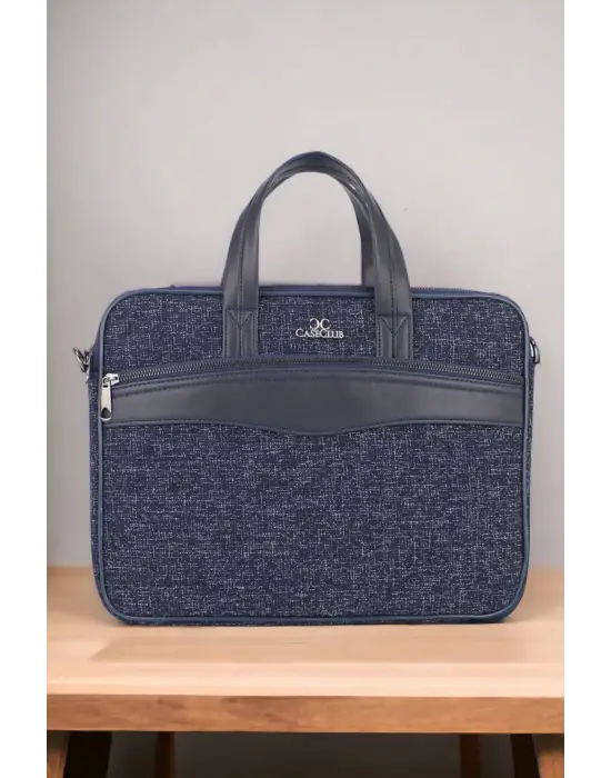 Keten Kumaş 13-14 Inç Macbook Pro Air Lacivert Laptop Evrak Çantası