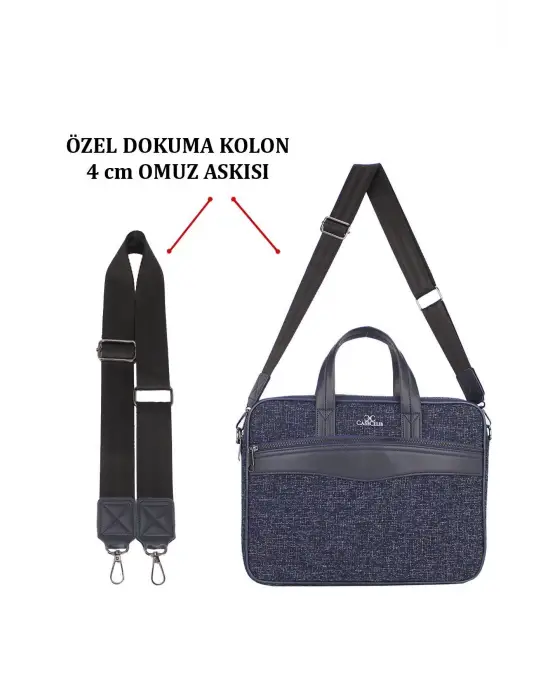 Keten Kumaş 13-14 Inç Macbook Pro Air Lacivert Laptop Evrak Çantası