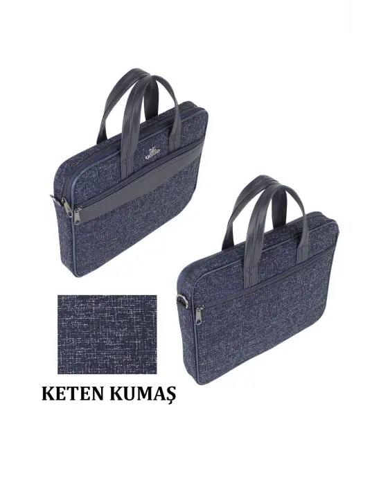 Keten Kumaş 13-14 Inç Macbook Pro Air Lacivert Laptop Evrak Çantası