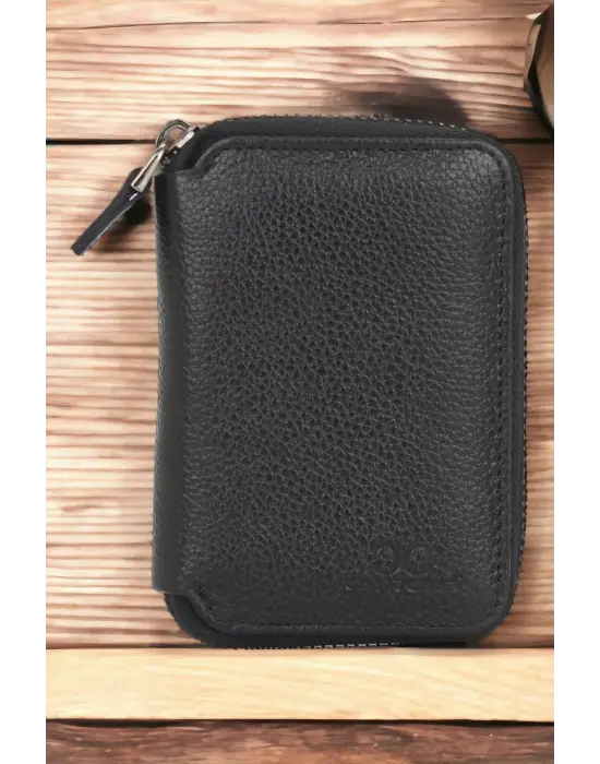 Hakiki Deri Fermuarlı Siyah Kartlık Cüzdan