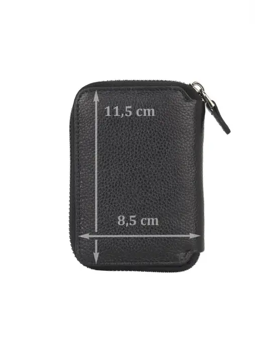 Hakiki Deri Fermuarlı Siyah Kartlık Cüzdan