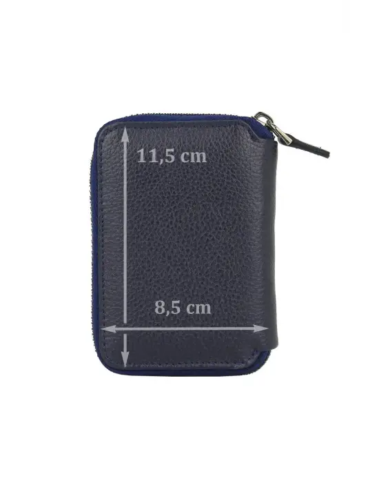 Hakiki Deri Fermuarlı Lacivert Kartlık Cüzdan