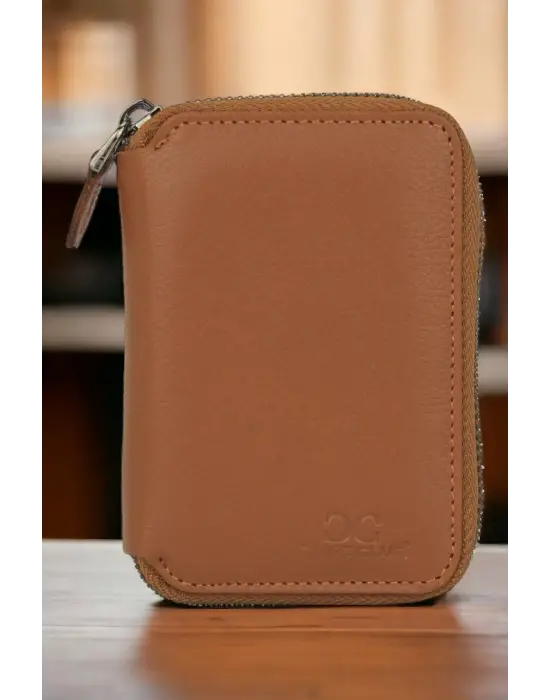 Hakiki Deri Fermuarlı Taba Kartlık Cüzdan