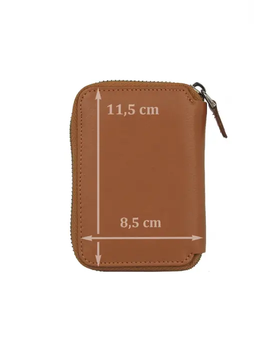 Hakiki Deri Fermuarlı Taba Kartlık Cüzdan