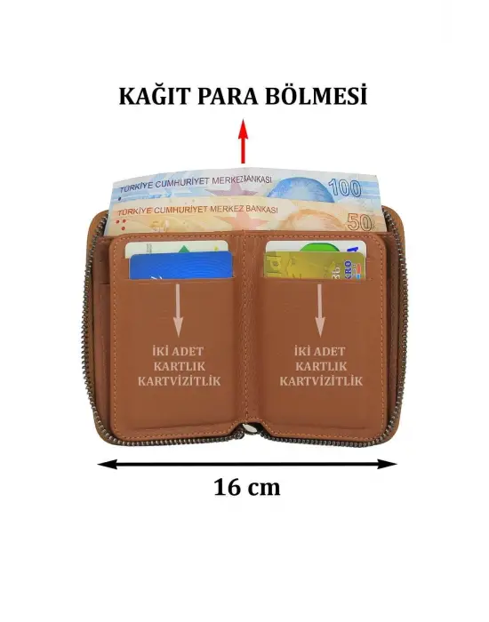 Hakiki Deri Fermuarlı Taba Kartlık Cüzdan
