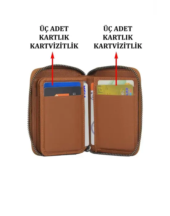 Hakiki Deri Fermuarlı Taba Kartlık Cüzdan