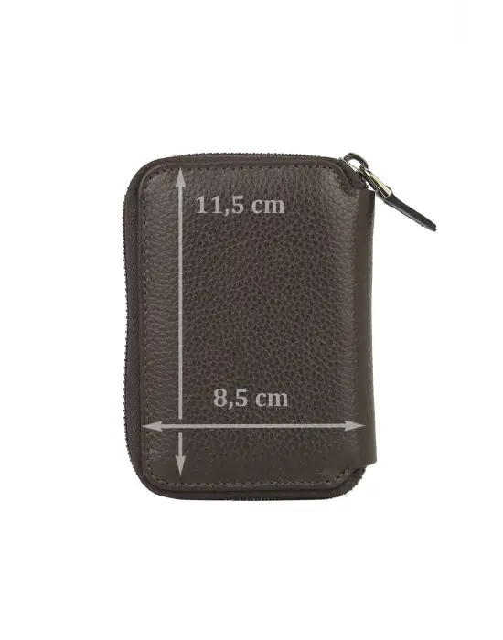 Hakiki Deri Fermuarlı Kahverengi Kartlık Cüzdan