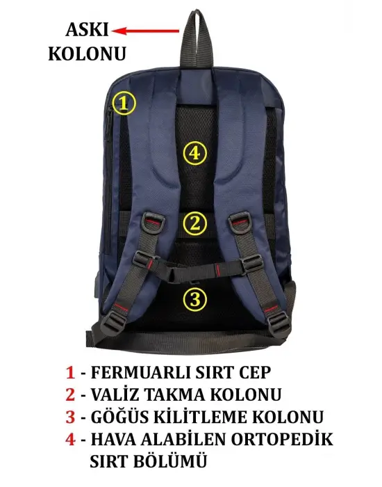 Su Geçirmez 14-15,6 inç Slim Lacivert Notebook Laptop Sırt Çantası