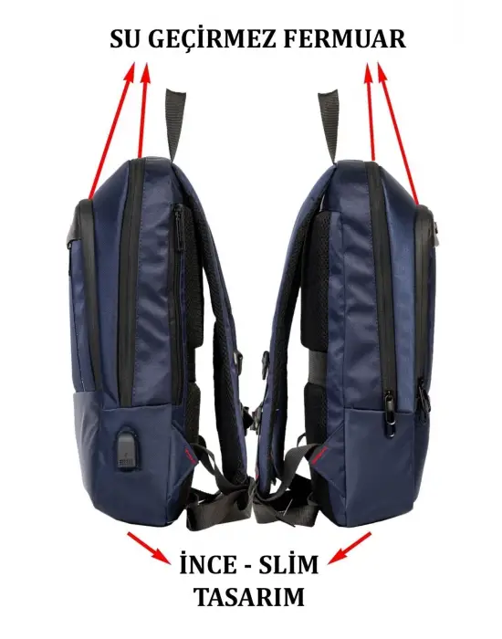 Su Geçirmez 14-15,6 inç Slim Lacivert Notebook Laptop Sırt Çantası