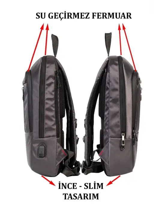 Su Geçirmez 14-15,6 inç Slim Antrasit Notebook Laptop Sırt Çantası