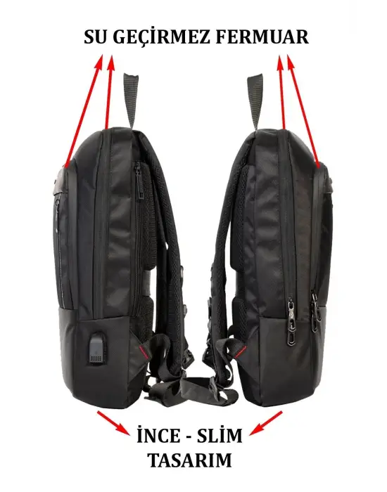 Su Geçirmez 14-15,6 inç Slim Siyah Notebook Laptop Sırt Çantası