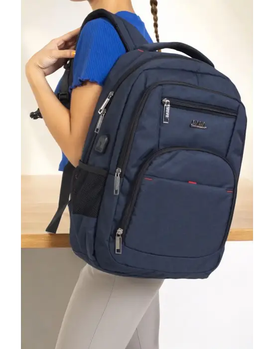 Büyük Boy Su Geçirmez 15,6 inç Lacivert Notebook Laptop Sırt Çantası