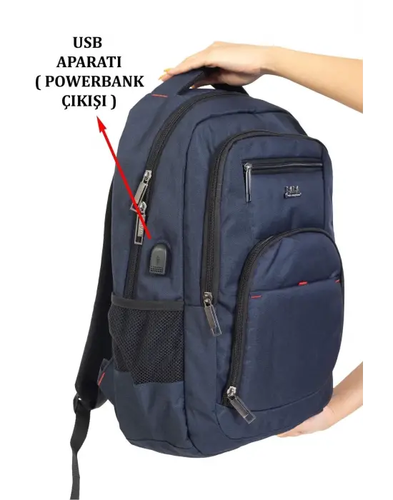 Büyük Boy Su Geçirmez 15,6 inç Lacivert Notebook Laptop Sırt Çantası