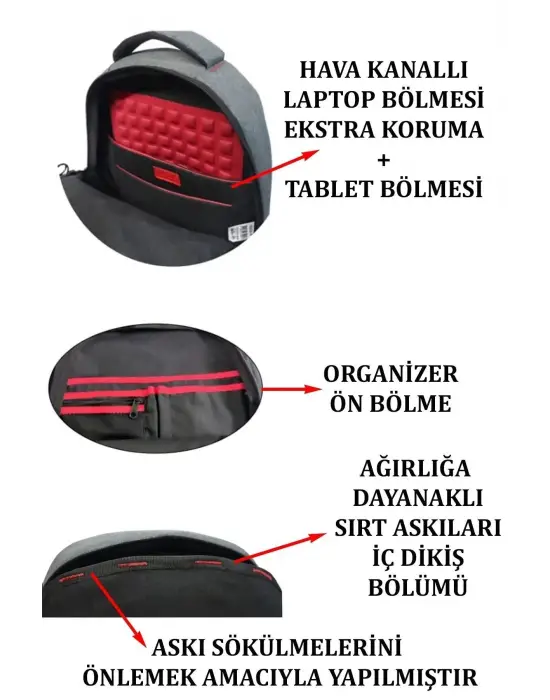 Büyük Boy Su Geçirmez 15,6 inç Siyah Notebook Laptop Sırt Çantası