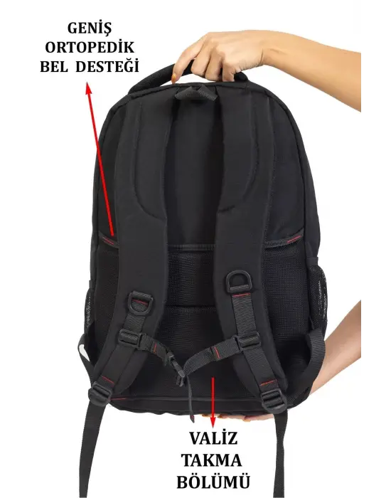 Büyük Boy Su Geçirmez 15,6 inç Siyah Notebook Laptop Sırt Çantası