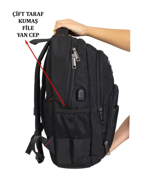 Büyük Boy Su Geçirmez 15,6 inç Siyah Notebook Laptop Sırt Çantası