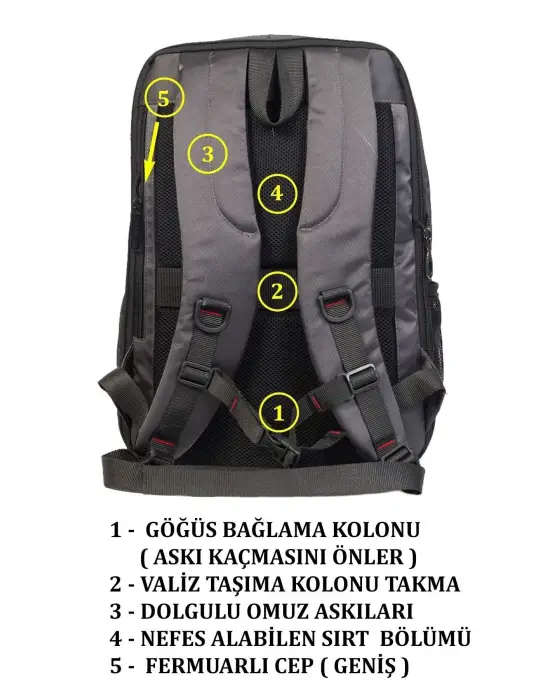 Sportif Su Geçirmez 14-15,6 inç Antrasit Notebook Laptop Sırt Çantası