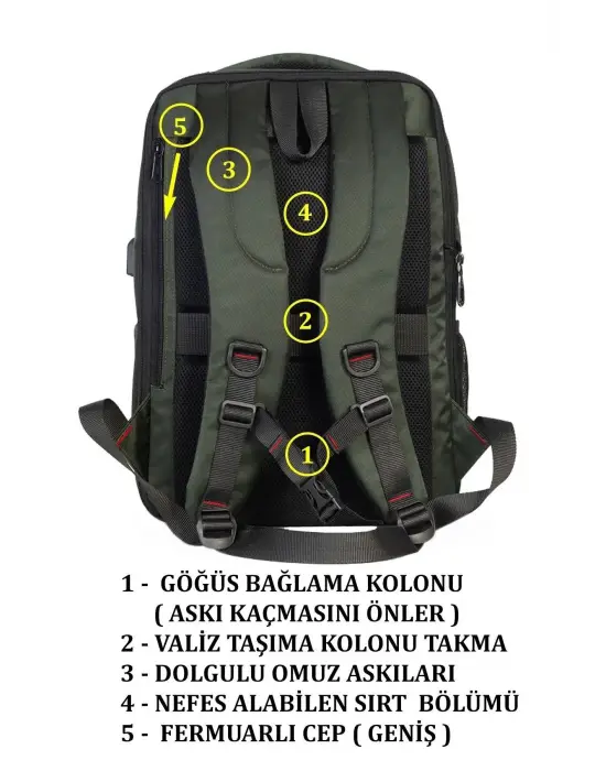 Sportif Su Geçirmez 14 - 15,6 inç Haki Notebook Laptop Sırt Çantası