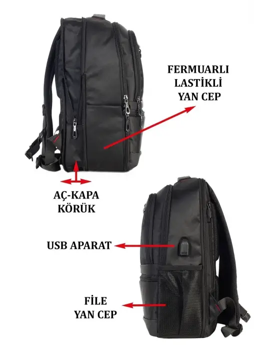 Sportif Su Geçirmez 14 - 15,6 inç Haki Notebook Laptop Sırt Çantası