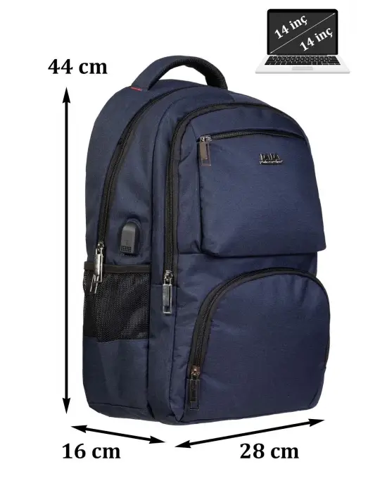 Sportif Darbe Emici Su Geçirmez 13,3-14 inç Lacivert Laptop Sırt Çantası