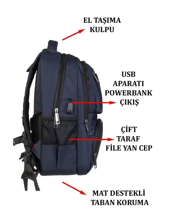 Sportif Darbe Emici Su Geçirmez 13,3-14 inç Lacivert Laptop Sırt Çantası