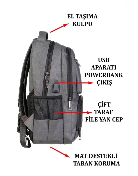Sportif Darbe Emici Su Geçirmez 13,3-14 inç Antrasit Laptop Sırt Çantası