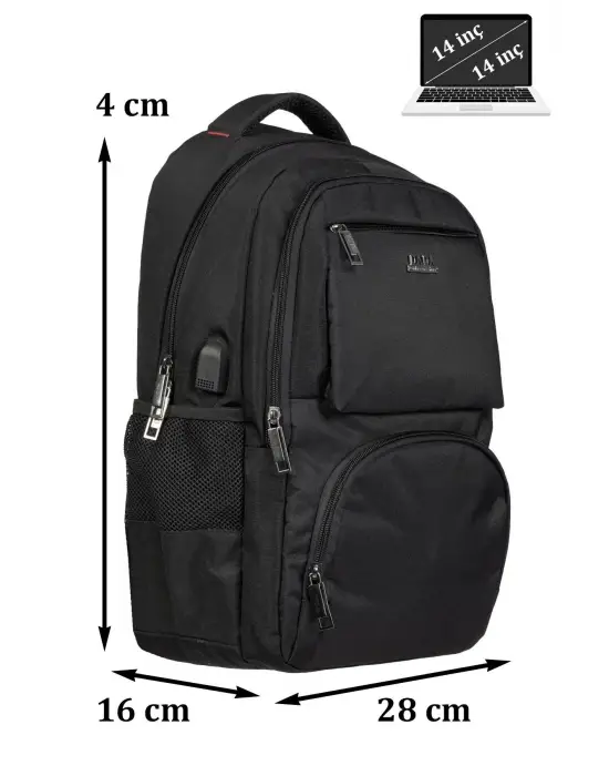Sportif Darbe Emici Su Geçirmez 13,3-14 inç Siyah Laptop Sırt Çantası