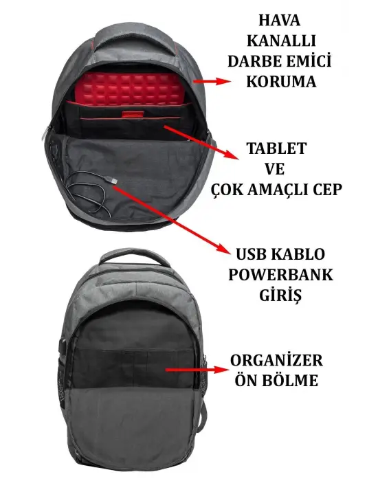 Sportif Darbe Emici Su Geçirmez 13,3-14 inç Siyah Laptop Sırt Çantası