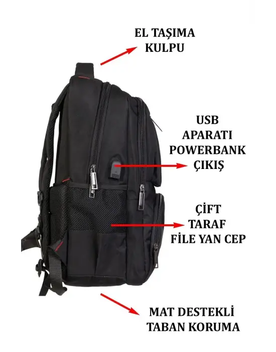 Sportif Darbe Emici Su Geçirmez 13,3-14 inç Siyah Laptop Sırt Çantası