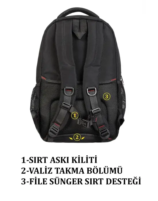 Sportif Darbe Emici Su Geçirmez 13,3-14 inç Siyah Laptop Sırt Çantası