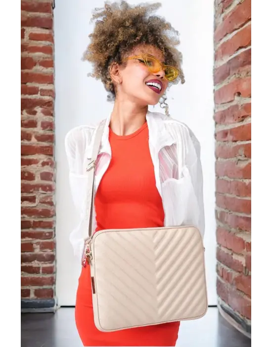 Omuz Askılı Macbook Air Pro 13.3-14 İnç Bej Notebook Laptop Kılıfı