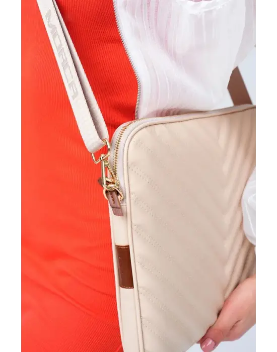 Omuz Askılı Macbook Air Pro 13.3-14 İnç Bej Notebook Laptop Kılıfı