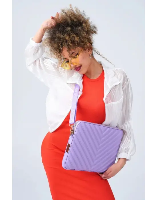 Omuz Askılı Macbook Air Pro 13.3-14 İnç Lila Notebook Laptop Kılıfı