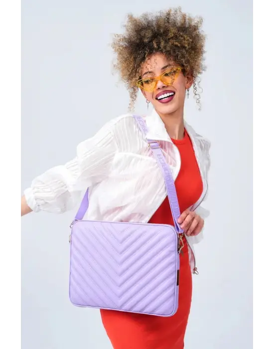 Omuz Askılı Macbook Air Pro 13.3-14 İnç Lila Notebook Laptop Kılıfı