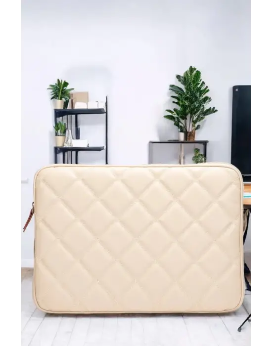 Kapitone 15-16 İnç Bej Notebook Tablet Laptop Kılıfı