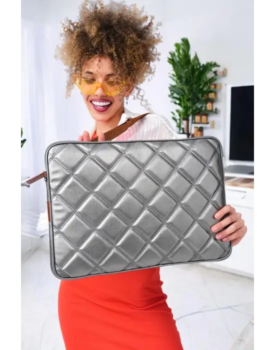 Kapitone 15-16 İnç Gri Notebook Tablet Laptop Kılıfı