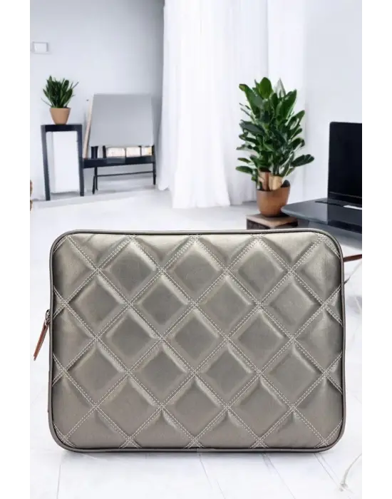 Kapitone 15-16 İnç Gri Notebook Tablet Laptop Kılıfı