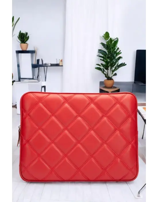 Kapitone 15-16 İnç Kırmızı Notebook Tablet Laptop Kılıfı