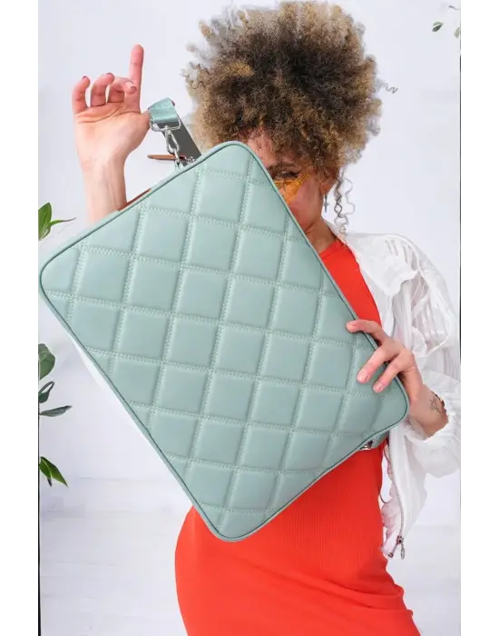 Kapitone 15-16 İnç Su Yeşili Notebook Tablet Laptop Kılıfı